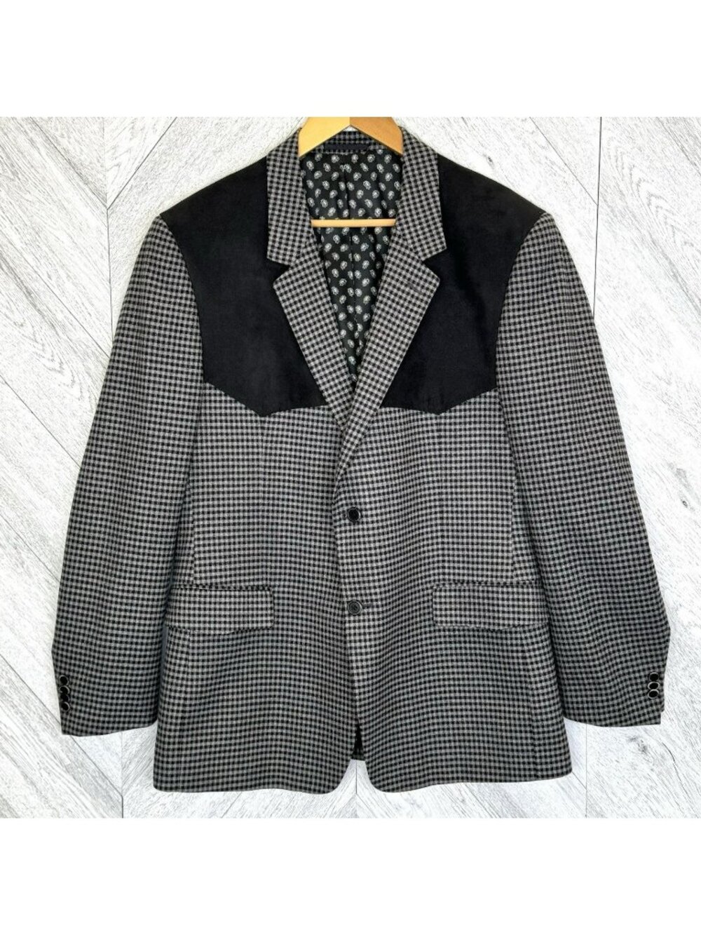 Pinto Ranch Blazer Sport Coat Mens 40R Black Gingham Western Cowboy Rodeo
